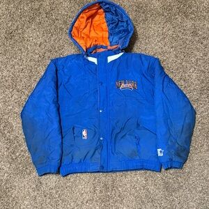 Vintage 90s New York Knicks Starter Puffer Jacket Zip Up Youth Large Flaws